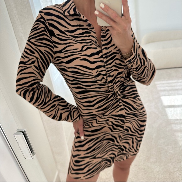 Vici Zebra Brown Black Twist Button Up Dress - Picture 6 of 9
